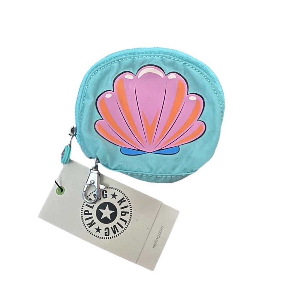 Kipling Sweet Shell Fabiano Charm Coin Pouch Keychain NEW